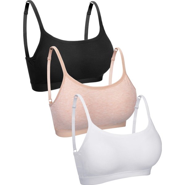 3 Pieces Mini Camisole Bra Padded Bra Tank Top Bra Women Sports Bra with Straps (Black, White, Beige, M)