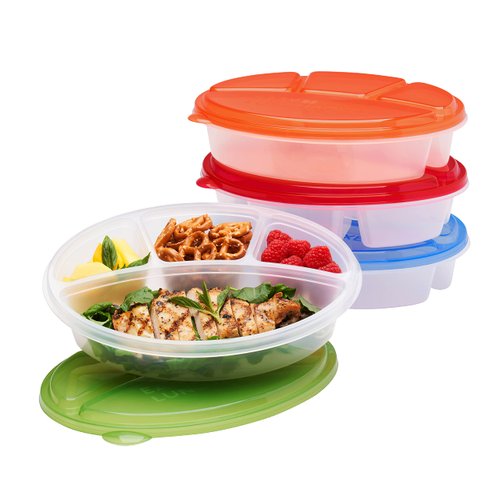 EasyLunchboxes® - Oval Lunch Boxes - Reusable 4-Compartment Food Containers for Work, Travel and Meal Prep, Set of 4, (Classic)