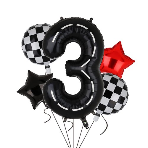 Race Car Birthday Balloons 40 Inch Racetrack Number Balloon 3 Black Boys 3st Birthday Race Car Theme Party Decor Supplies 5 Pcs Mylar Helium Balloon