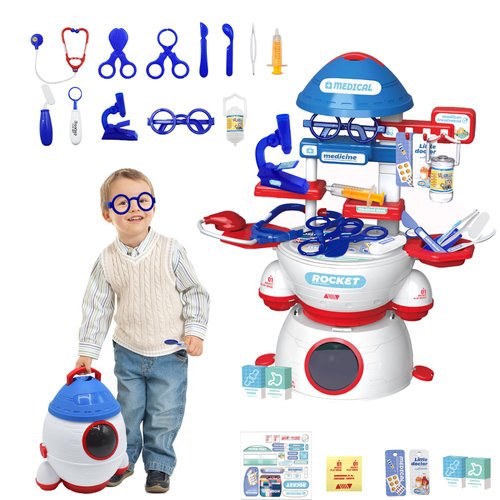 Cyiecw Doctor Kit for Toddlers 3-5, 34 Pcs Kids Doctors Play Set, Rocket Shape Pretend Doctor Playset for Kids, Medical Station Set for Toddlers Boys Girls, Doctor Toys for Ages 3+