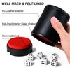 TUZAMA Dice Cup Leather Set with Lid, Felt-Lined PU Leather Quiet Shaker for Yahtzee Farkle Dice Board Games, Set of Six 16mm Dice Included
