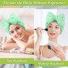 Shintop Makeup Headband, Soft Face Wash Headband with Cute Bow Elastic Spa Headband for Skincare Facial Mask Showers（Light Green）