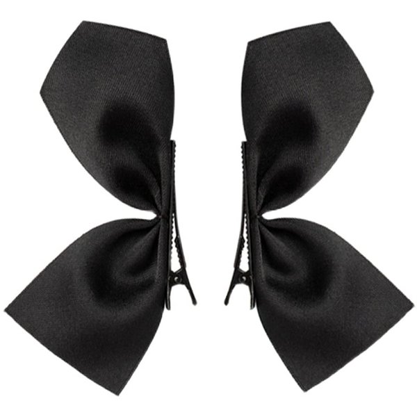 2 Pairs of (4pcs) Bow Hair Claw Clips Black Satin Ribbon Hair Bows Clips Vintage Bowknot Side Hairpin Barrettes Headdress Hair Accessories for Girls Womens