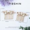 YBSHIN Bride Wedding Hair Comb Gold Pearl Hair Pieces Crystal Bridal Side Combs Hair Accessories for Women and Girls (Pack of 2)