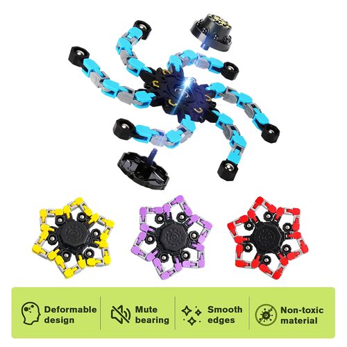 4 Pcs Finger Spinners Sensory Toys, Creative Transformable Chain Robot Toy Fidget Finger Spinners DIY Stress Relief Toy with Transformable Chain for Boys Girls