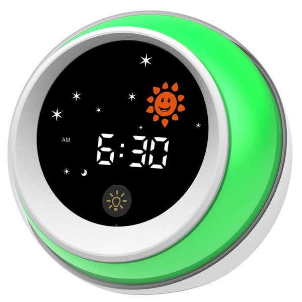 Kids Alarm Clock, Ok to Wake clock, Red Light Green Light alarm clock for Clock sleep training, with sun and star design, built-in sound machine, night light, nap timer,specially designed for children