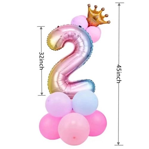 32 inch Aluminum Foil Rainbow Gradient Number 2 Crown Balloon, Giant Aluminum Foil Number 2 Balloon, Birthday Balloon, 2nd Children's Birthday Party Baby Shower Decoration Supplies (Rainbow gradient 2)