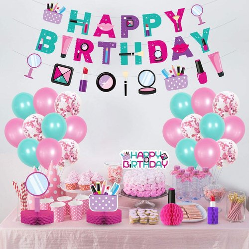Spa Party Decorations Set,Spa Party Balloons,Make Up Happy Birthday Banner,Spa Make…