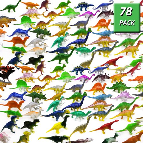 OuMuaMua Dinosaur Toys, Plastic Mini Dinosaur Figure Toy Set Including T-rex, Stegosaurus, Monoclonius for Kids Toddler Dinosaur Birthday Party Favors, Christmas Valentines Day Gifts, 78 Pack
