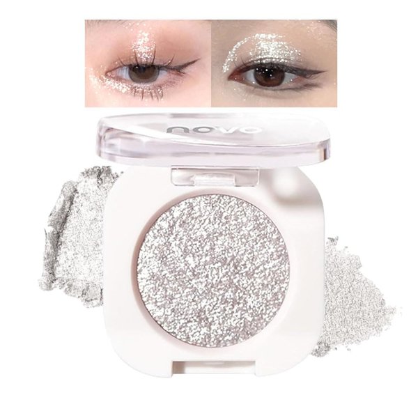 Reepic Cosmer Matte Single Eyeshadow Palette, Pink Eyeshadow, Korean Eyes Makeup, Ultra-fine Lightweight Powder, Multi-use Blendable Eyeshadow and Blush Makeup (#12 Cold Sequin Silver)