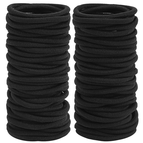 6MM Womens Elastics Hair Tie, 80 Pieces Black Hair Ties for Thick and Curly Hair Ponytail Holders Hair Elastic Band for Women or Men(6mm Black)