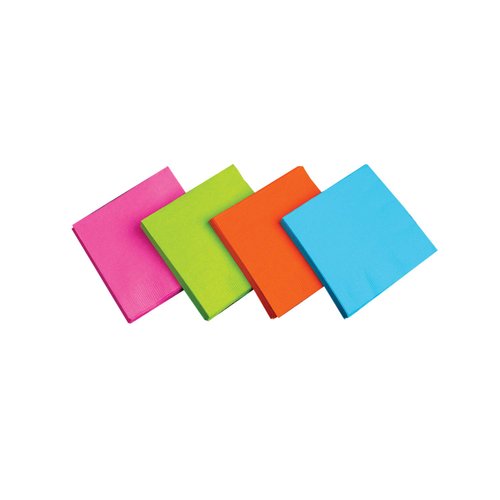 Party Essentials 2-Ply Paper Cocktail Beverage Napkins, Assorted Neon Brights, 48-Count