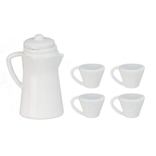Melody Jane Dollhouse White Coffee Pot & Mugs Miniature Kitchen Accessory