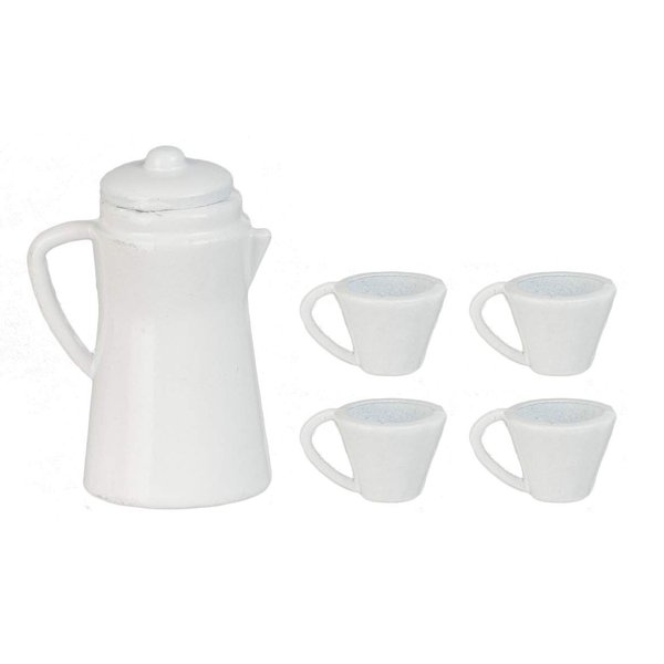 Melody Jane Dollhouse White Coffee Pot & Mugs Miniature Kitchen Accessory