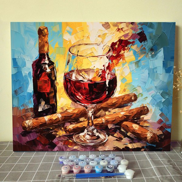 Graffitic Wine Bottle and Glass Framed Paint by Numbers for Adult Kids Beginner Fruit Green and Purple Grape Painting Kit 16x20 inche Champagne Acrylic Arts Craft Kitchen Decor Gift (DIY Frame)