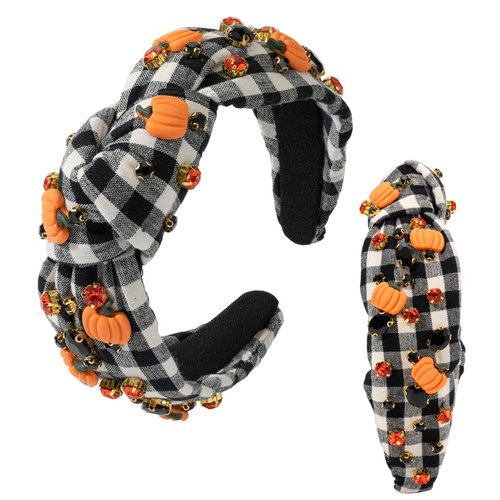 Halloween Rhinestone Knotted Jeweled Headband for Women Halloween Pumpkin Embellished Mixed Top Hairband ladies Twist Wide Hair Band Accessories Holiday Makeup Hair Hoop Gifts(Halloween-Pumpkin)