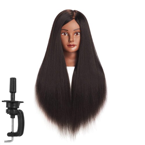 Traininghead 26"-28" Mannequin Head Hair Styling Training Practice Head Manikin Cosmetology Doll Head Synthetic Fiber Hair Hairdressing Training Model with Free Clamp Stand