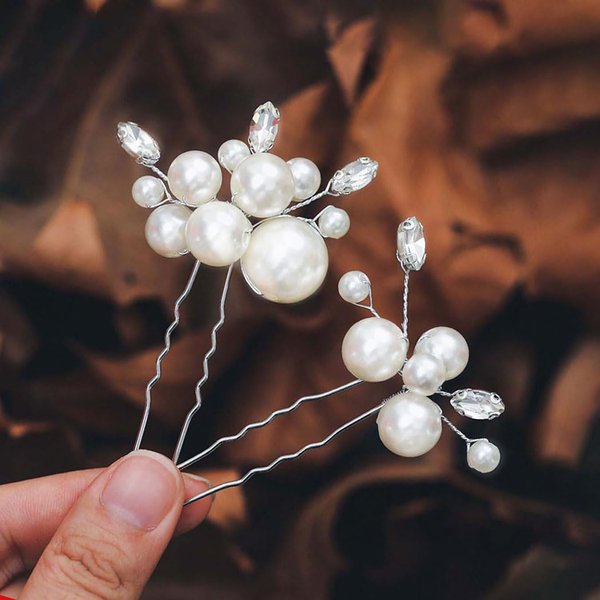 Casdre Pearl Bridal Hair Pins Crystal Bride Hair Piece Wedding Hair Accessories for Women and Girls(Pack of 2) (A Silver)