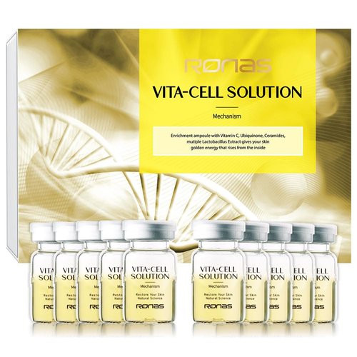 Ronas VITA Cell Solution Anti Aging Serum for Face neck with Hyaluronic Acid Vitamin C Ceramide Beta glucan Hydrating Tone up serum for Dark Spots Fine Lines and wrinkles 0.16oz 10vial