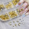 Moon Star Nail Charms Gold Nail Art Studs Metal 3D Rivets Charms with Glitter Nail Rhinestones Hollow Moon Studs Star Nail Jewelry Decoration Accessories for Women DIY Acrylic Nails Supplies-1 Box