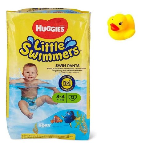 Small - Little Swimmers Disposable Swim Diapers, (15lb-33lb.), 12-Count Bonus Rubber Duckie Pool Toy