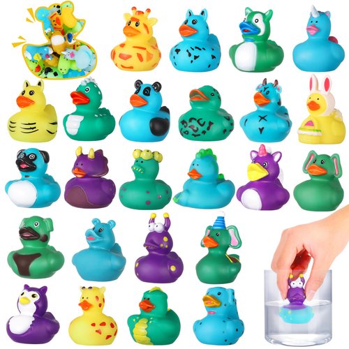 24 Pack Color Changing No Hole Rubber Ducks, Color Change Baby Bath Toys Without Holes for Toddlers Kids Ages 1-3 4-8, Valentines Day Gifts for Kids, Valentines Floating Toys Gift for Bath