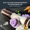 Travel Dual Voltage Hair Dryer Brush 4-IN-1 Portable Mini Hot Air Blow Dryer Straightener & Curler Brush, Titanium Round Blowout Styler Volumizer Tools, 110/240V US/EU/UK Plug for International Travel