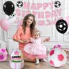 Soccer Birthday Party Decorations for Girls, Including Happy Birthday Banner, Pink Black Balloon Arch, Cake Topper, Tablecloths, Foil Balloons, for Soccer Sports Theme Birthday Party Supplies