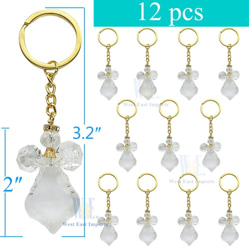 Crystal Angel Key Ring (12 Pcs) - Wedding Favors/Baptism Favors/Quinceanera Favors/First Communion Favors Baby Dedication (Gold)