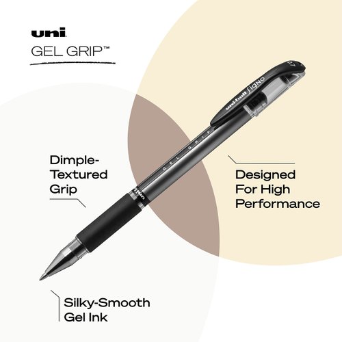 Uniball Signo Gel Grip Stick Gel Pen, 12 Black Pens, 0.7mm Medium Point Gel Pens| Office Supplies, Ink Pens, Colored Pens, Fine Point, Smooth Writing Pens, Ballpoint Pens