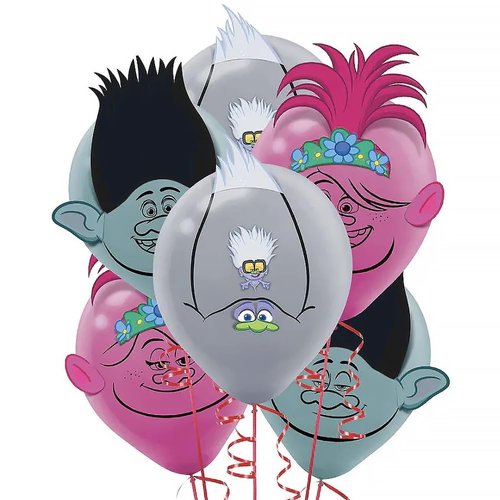 Assorted Trolls World Tour Latex Balloon Decorating Kit - 12" (6 Pcs) | Multicolor Party Balloons for Kids' Events & Birthdays