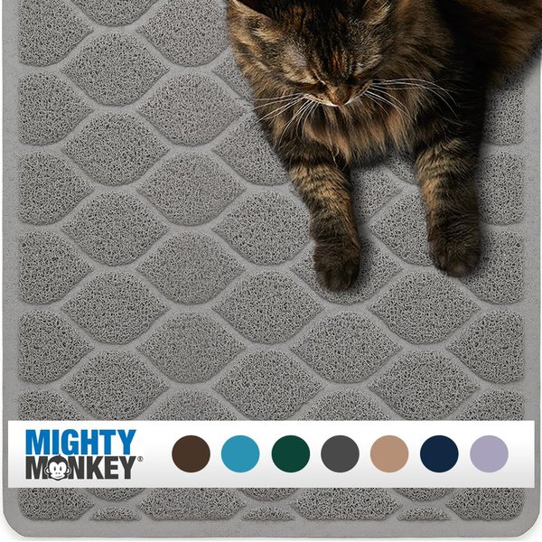 Mighty Monkey Waterproof BPA Free Cat Litter Box Trapping Mat, Easy Clean Floors, Textured Backing, Soft on Sensitive Kitty Paws, Cats Accessories, Less Waste, Stays in Place, 35x23, Slate Gray