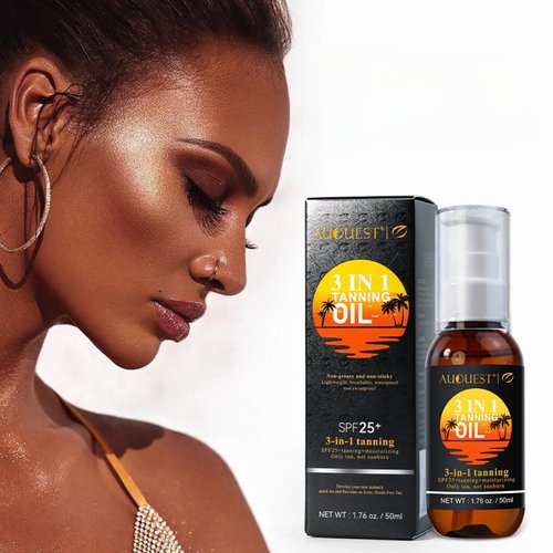 3-in-1 Tanning Oil,Summer Beach Tanning Aid Dark Brown Bronze Body Tanning Oil.Lotion Black Bronzer Oil for Body SPF 25+, Skin-Firming Tanning Lotion for Face Body, Hydrating After Sun Lotion (1(pcs))