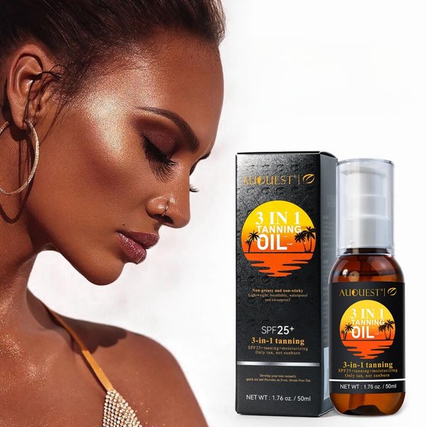 3-in-1 Tanning Oil,Summer Beach Tanning Aid Dark Brown Bronze Body Tanning Oil.Lotion Black Bronzer Oil for Body SPF 25+, Skin-Firming Tanning Lotion for Face Body, Hydrating After Sun Lotion (1(pcs))