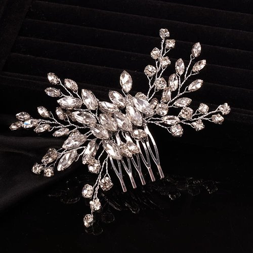 Teyglen Simple Full Rhinestones Bride Wedding Hair Comb Hair Pieces for Bride Bridal Crystal Side Hair Comb Hair Accessories for Women Girls (Silver)