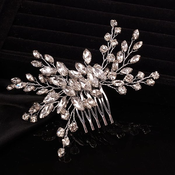 Teyglen Simple Full Rhinestones Bride Wedding Hair Comb Hair Pieces for Bride Bridal Crystal Side Hair Comb Hair Accessories for Women Girls (Silver)