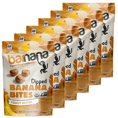 Barnana - Organic Chewy Dipped Banana Bites, Peanut Butter, Chewy Banana Snack, Made With Real Fruit, Kosher, USDA Organic, Paleo (3.5 oz, 6-Pack)
