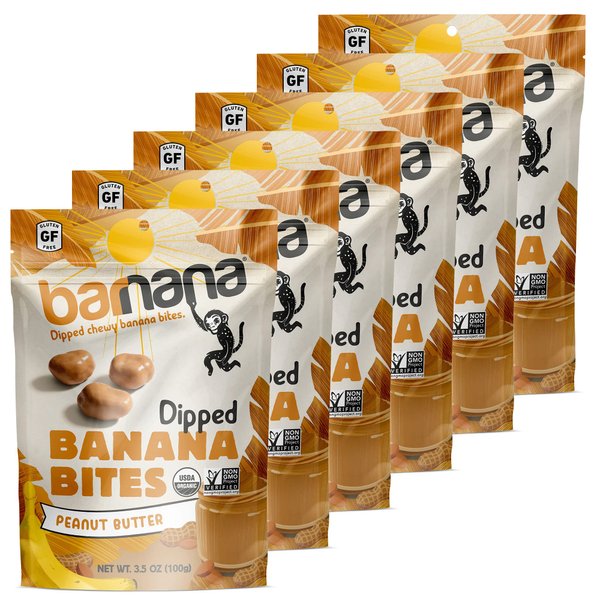Barnana - Organic Chewy Dipped Banana Bites, Peanut Butter, Chewy Banana Snack, Made With Real Fruit, Kosher, USDA Organic, Paleo (3.5 oz, 6-Pack)