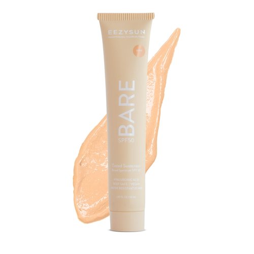 EEZYSUN BARE Tinted Sunscreen SPF 50 – Non-Greasy, Water-Resistant, Vegan & Reef-Safe with Hyaluronic Acid & Jojoba Oil – 1.69 fl oz – Light