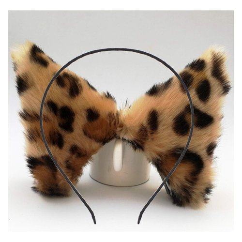 Cat Ears Headband Hair Clips Fox Ears Hair Bands Barrettes Women Furry Kitty Kitten Cat Headpiece Hairband Hair Hoop Halloween Party Decoration Cosplay Costume Handmade Hair Accessories Leopard Pink