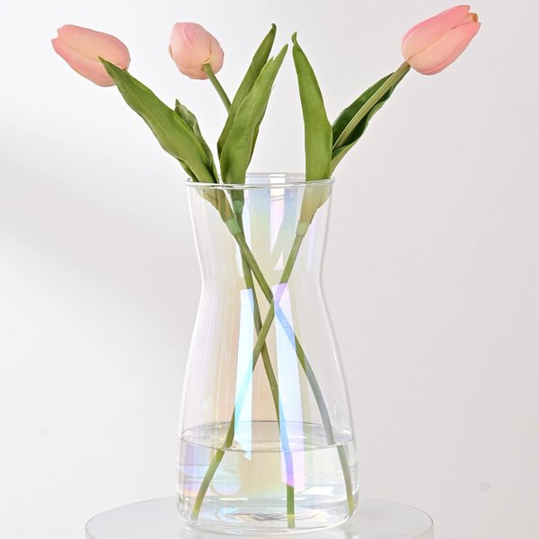 8" Tall Iridescent Glass Vase - For Flowers, Centerpieces, Home Decor