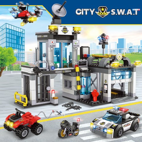 City Police SWAT Station Building Blocks Set 564PCS, SWAT Station Playset Kit with S.W.A.T Cop Car, Motorcycle, ATV, Drone, Police Chase Game Building Toys Xmas Gifts for Boys Kids Ages 6+