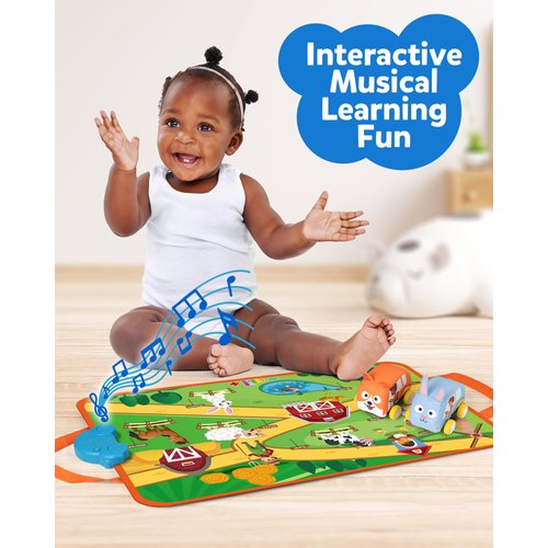 Coogam Musical Cars Play Mat for 1 2 3 Year Old Toddlers, Soft Pull-Back Vehicle Set with Farm Animals Playmat Rug, Baby Fine Motor Skills Toys Game Montessori Learning Gift