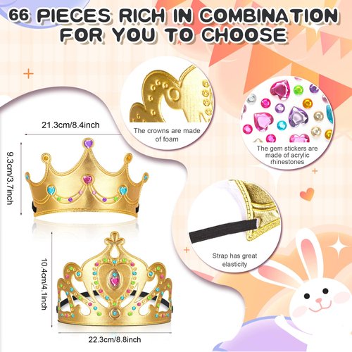 Yaomiao 66 Pieces Foam Princess Tiaras DIY Crowns Kids Party Favors Craft Crystal Diamond Sticker Girls Making Your Own Tiara (Gold)