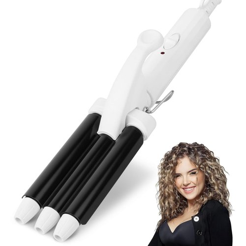 EVERDAZZ Mini 3 Barrel Curling Iron, 0.5 Inch Hair Crimper, Small Triple Barrel Beach Waves Curling Iron for Home and Travel, Ceramic Hair Waver, Black