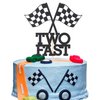 Two Fast Birthday Cake Topper - Race Car Theme 2nd Birthday Party Decoration, Boy Girl Second Birthday Flag Sign Supplies