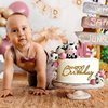 14 Pcs Cow Cake Decorations Pearls Balls Cake Toppers with Gold Happy Birthday Acrylic Cake Topper for Baby Shower Wedding Birthday Party Decor (Pink)
