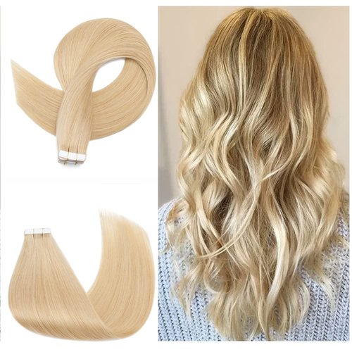 Rich Choices Tape in Hair Extensions Human Hair 20pcs 30g Balayage Natural Blonde 100% Remy Hair Extensions Real Human Hair Seamless Skin Weft Straight Tape in Hair Extension of 22 inch #24