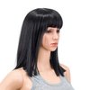 SWACC 14 Inches Short Straight Medium Shoulder Length Wig with Blunt Cut Bangs and Bottom End Synthetic Heat Resistant Hair Wigs for Women with Wig Cap (Off Black-1B)