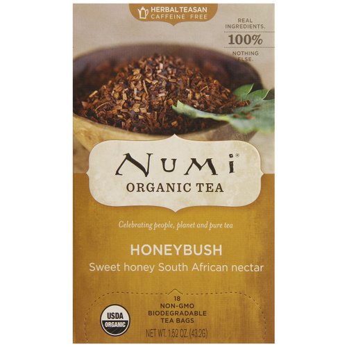 Numi Organic Tea Honeybush, 18 Count Box of Tea Bags (Pack of 6), Herbal Teasan, (10103)